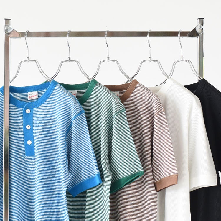 Healthknit(ヘルスニット)/ベーシックワッフルヘンリーネック半袖Tシャツ【ネコポス1点まで可能】