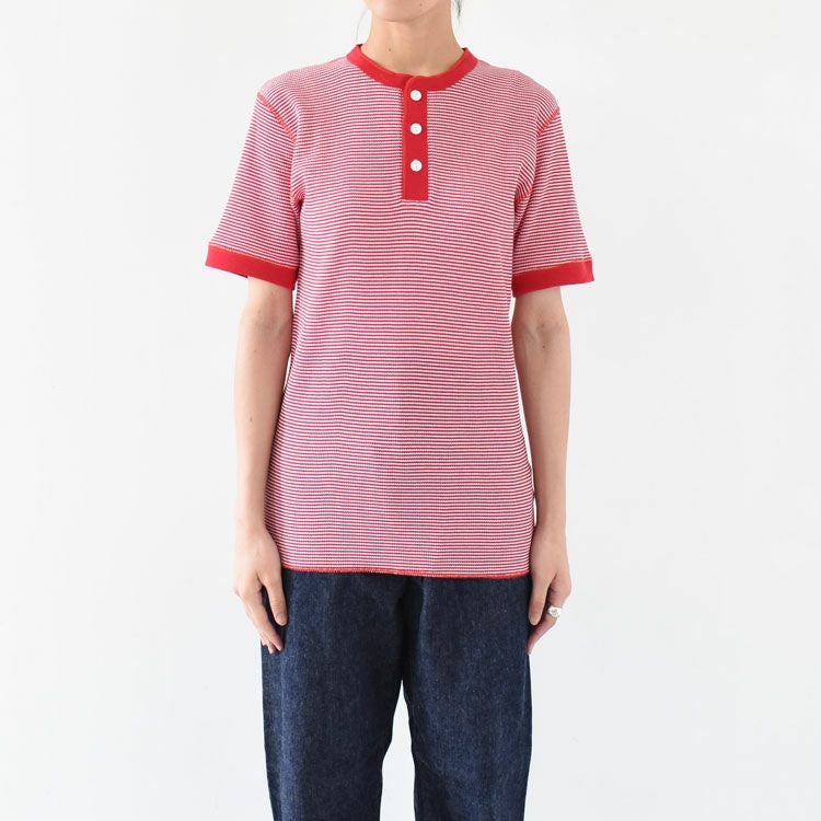 Healthknit(ヘルスニット)/ベーシックワッフルヘンリーネック半袖Tシャツ【ネコポス1点まで可能】