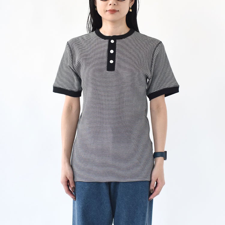 Healthknit(ヘルスニット)/ベーシックワッフルヘンリーネック半袖Tシャツ【ネコポス1点まで可能】