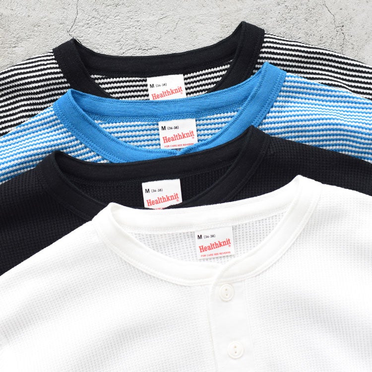 Healthknit(ヘルスニット)/ベーシックワッフルヘンリーネック半袖Tシャツ【ネコポス1点まで可能】