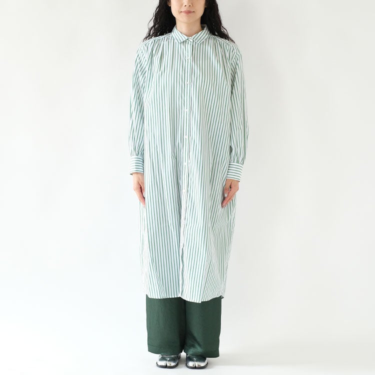 stripe gather shoulder wide one-piece ストライプギャザーショルダーワイドワンピース