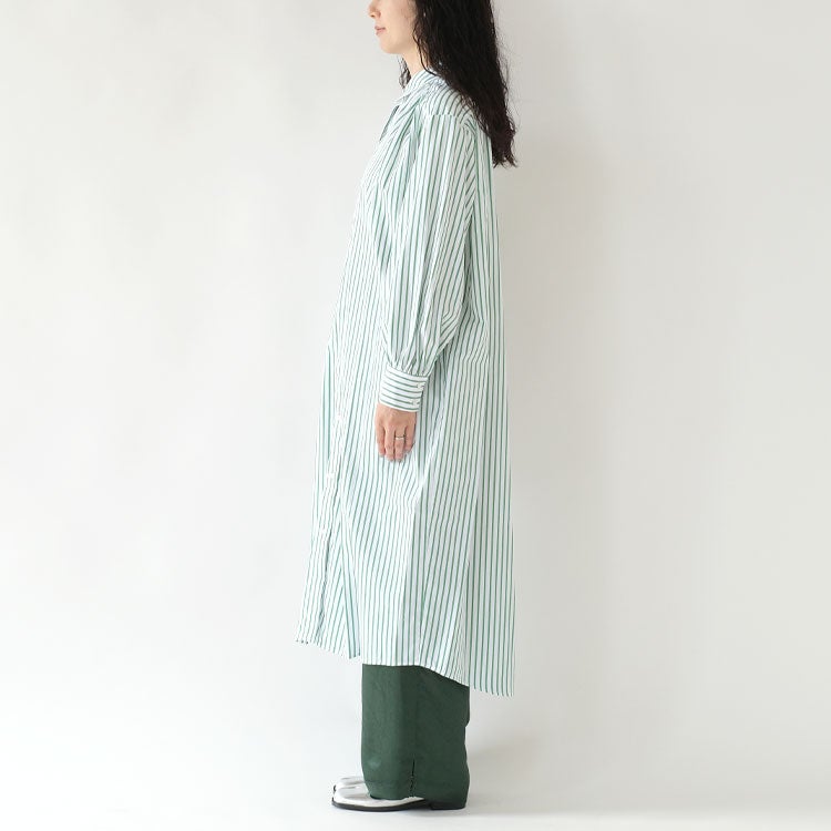 stripe gather shoulder wide one-piece ストライプギャザーショルダーワイドワンピース