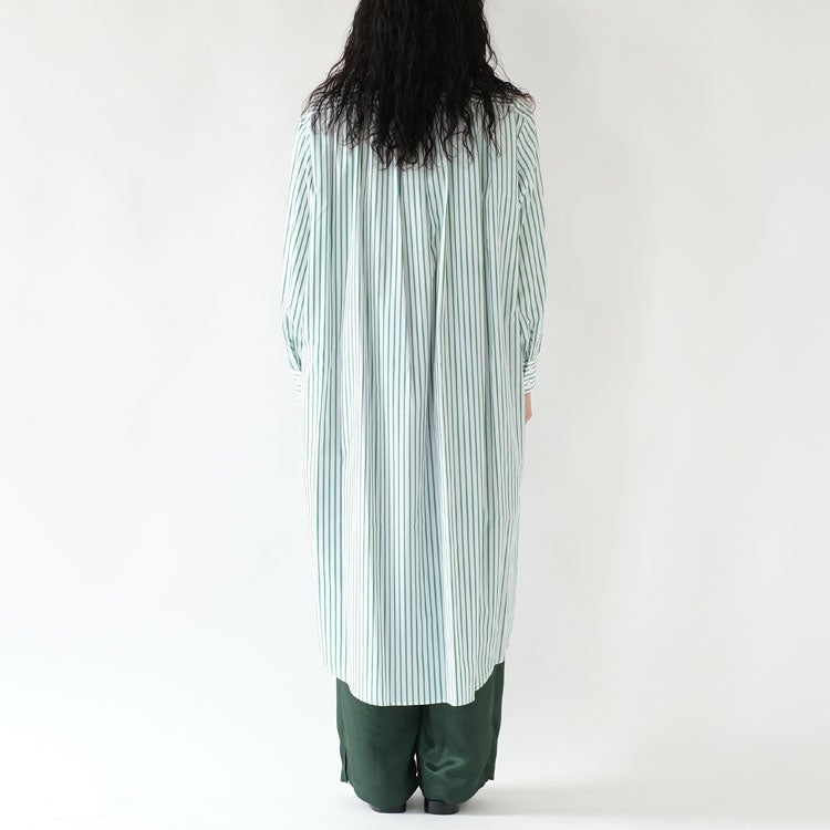 stripe gather shoulder wide one-piece ストライプギャザーショルダーワイドワンピース