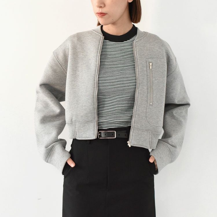 【グレー】ダブルフェイスジャージージャケット SALE 30％OFF】double faced jersey cropped zip jacket ダブル