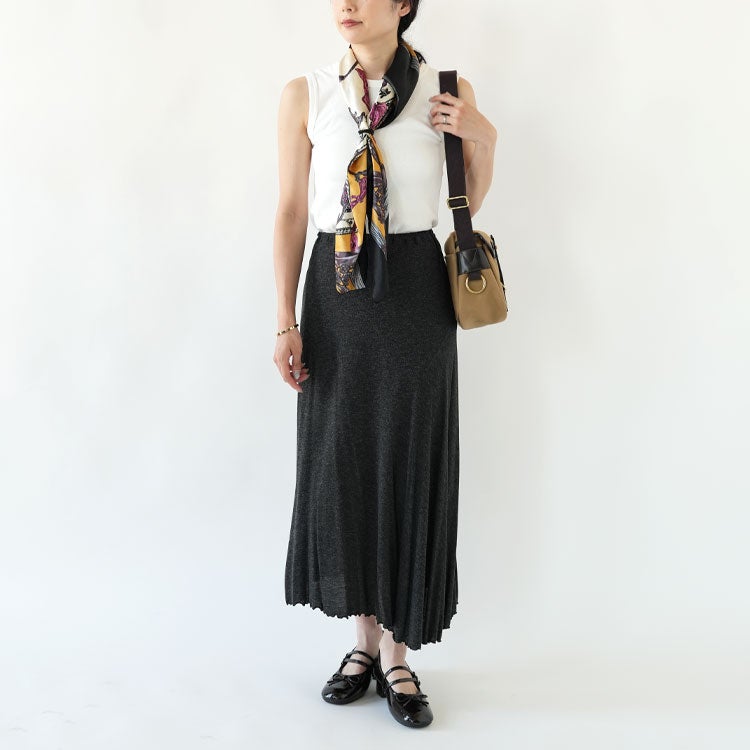 viscose & silk jersey flared midi skirt フレアミディスカート