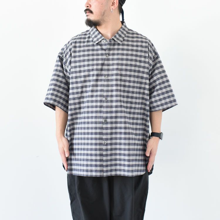 ナナミカ コットン シルク オーバーサイズ デッキシャツ チェックシャツ S SALE 30％OFF】Cotton Silk PALAKA Check S/S Shirt コットンシルク