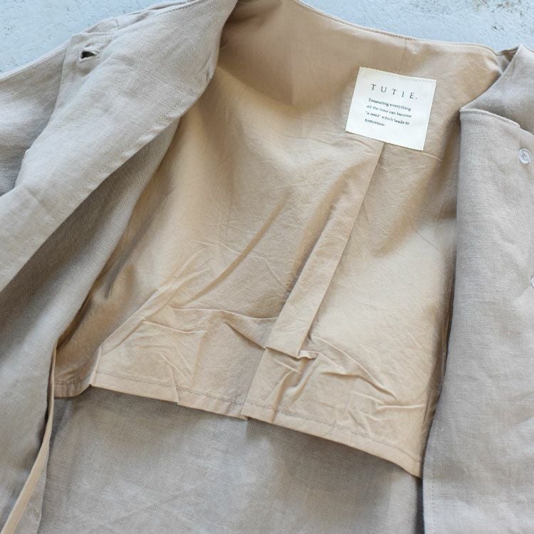 SALE 35％OFF】リネン太番手ムジノーカラージャケット/TUTIE（ツチエ