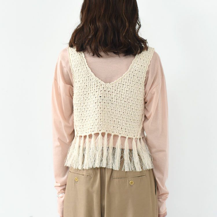 SALE 30％OFF】double honeycomb mesh fringed top ダブルハニカム