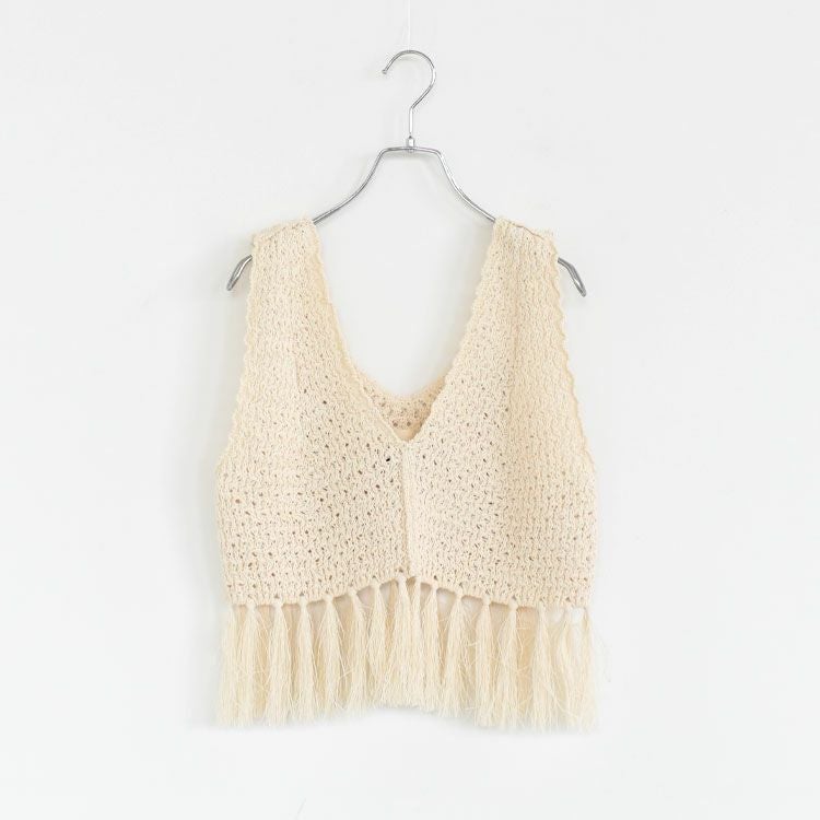 double honeycomb mesh fringed top ダブルハニカムメッシュフリンジトップ
