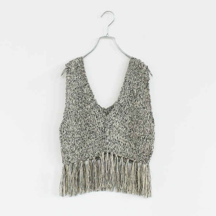 double honeycomb mesh fringed top ダブルハニカムメッシュフリンジトップ