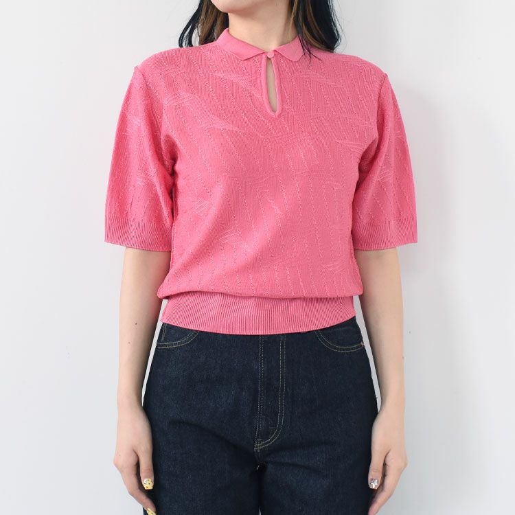 SALE 30％OFF】BRIGHT LACE KNIT POLO ブライトレースニットポロ/THE