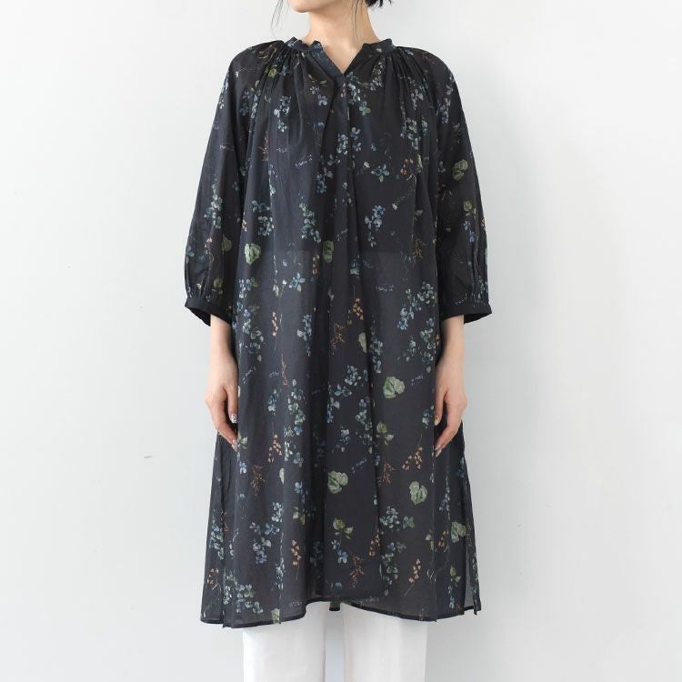 コットンボタニカルプリント切替ワンピース