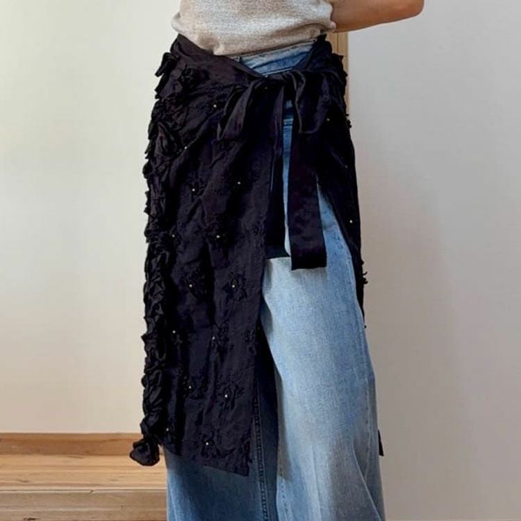 SALE 30％OFF】frill rayon shantung apron skirt フリルレーヨン