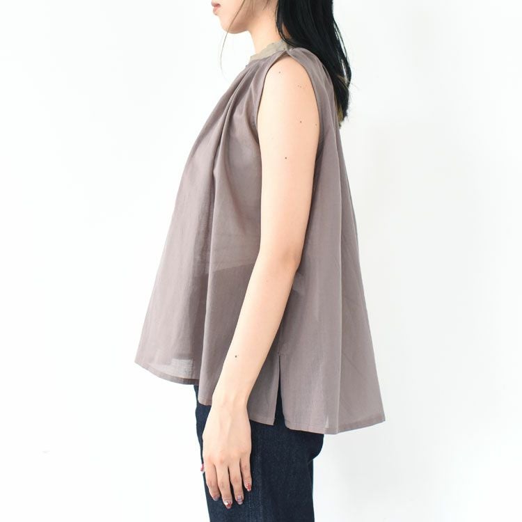 コットンリネンローンノースリーブブラウス