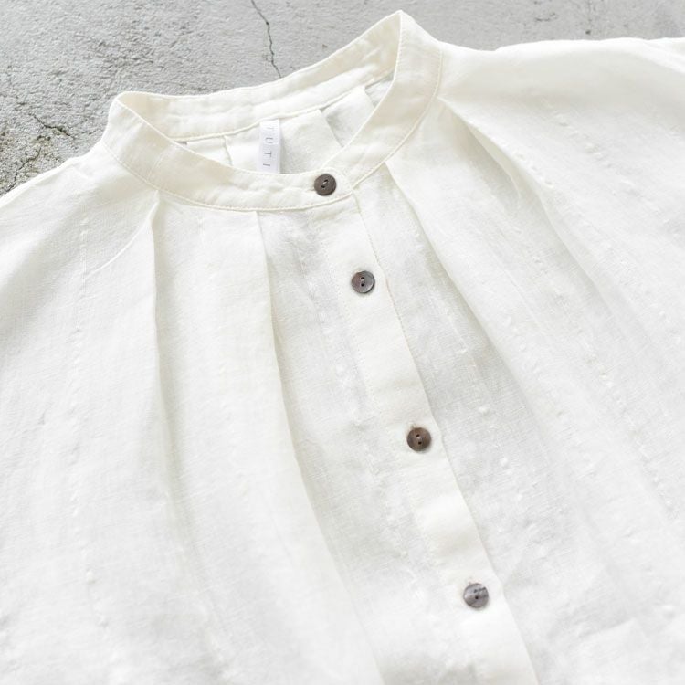 リネンサッカーバンドカラーロングブラウス