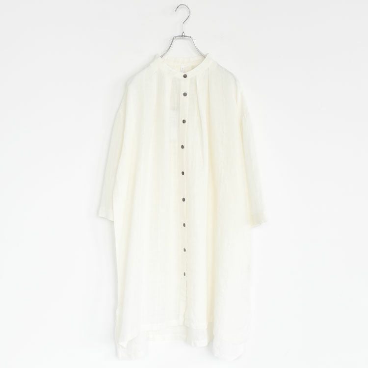 リネンサッカーバンドカラーロングブラウス