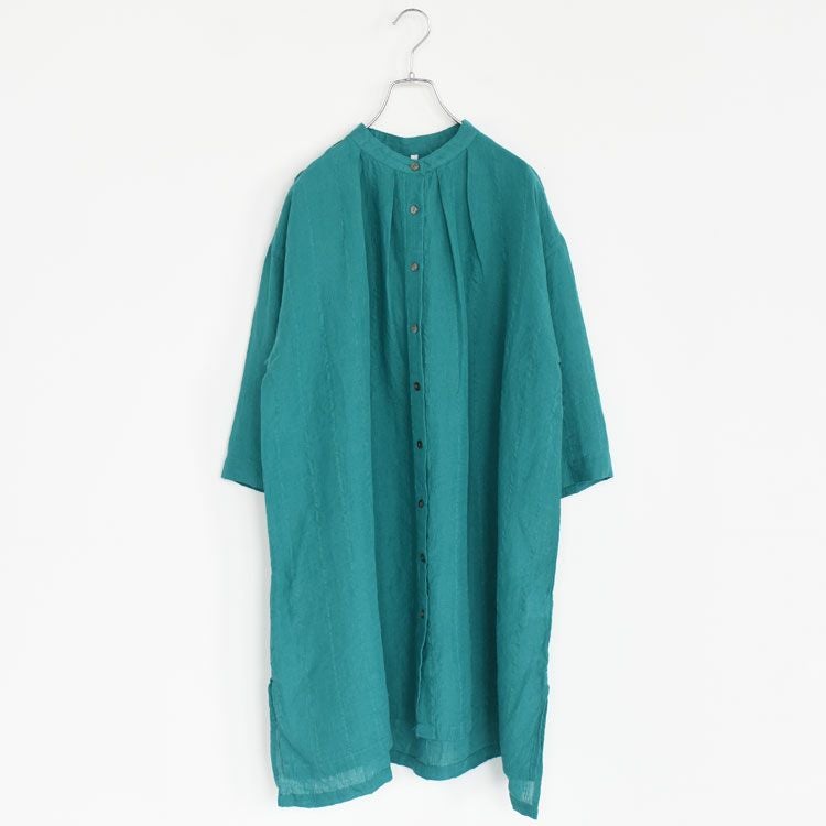 リネンサッカーバンドカラーロングブラウス