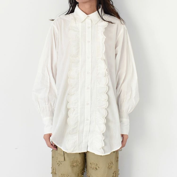 front scallop ribbon blouse フロントスカラップリボンブラウス