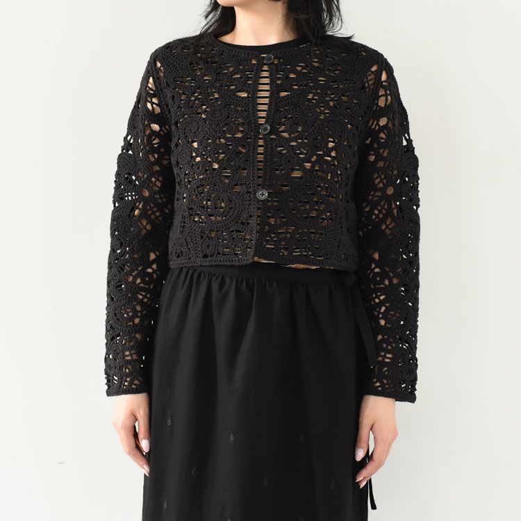 未使用級✨ MARMARMAR レース編みショートカーディガン 黒 FREE lace knitting cardigan レース編みショートカーディガン/2-820012