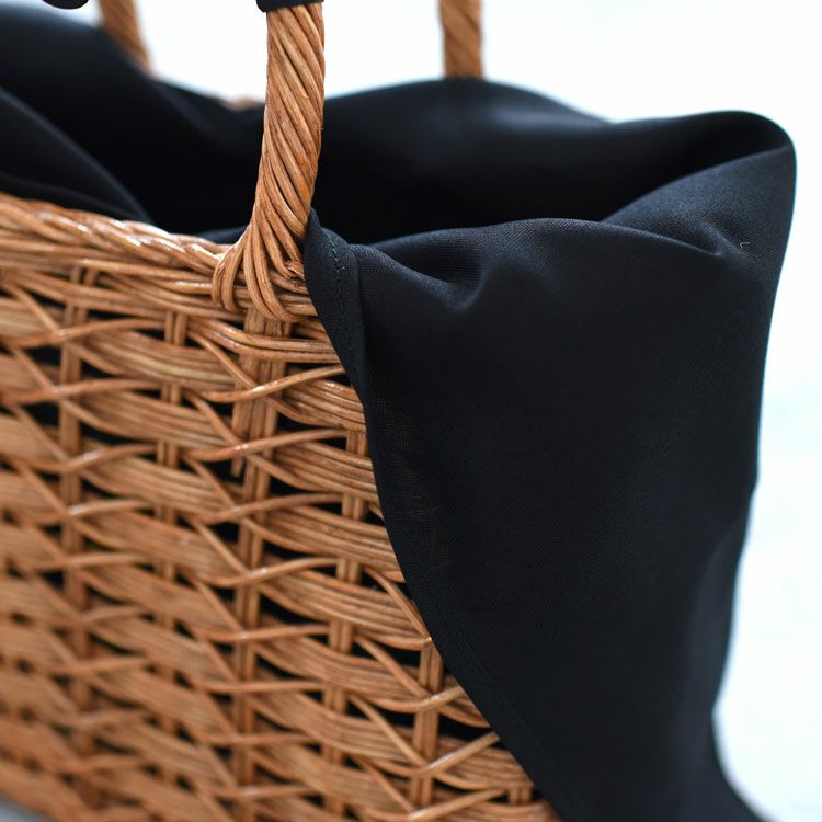 ウィッカー×レザー スクエアカゴバッグ