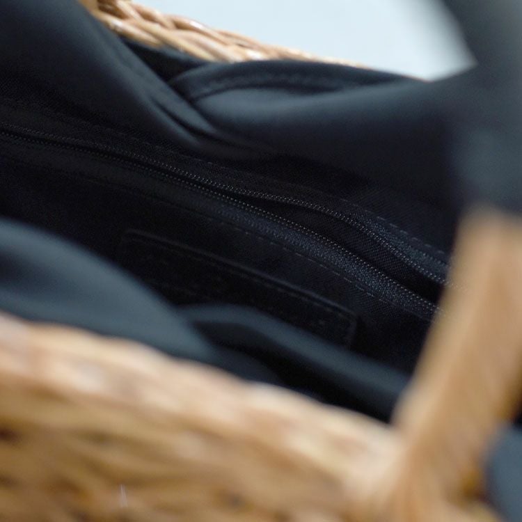 ウィッカー×レザー スクエアカゴバッグ