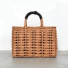 ウィッカー×レザー スクエアカゴバッグ