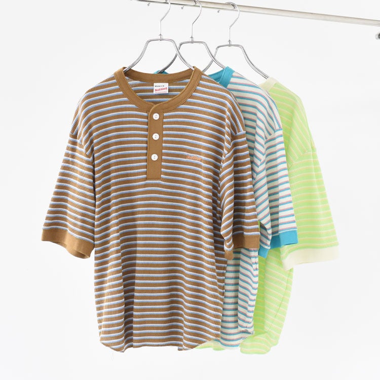 Multi Border Waffle Henleyneck S/S マルチボーダー ワッフルヘンリーネック ショートスリーブ