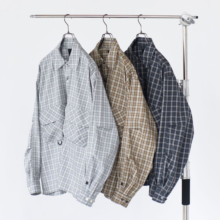 TECH SPORTS OPEN COLLAR SHIRT L/S GREN PLAID テックスポーツ