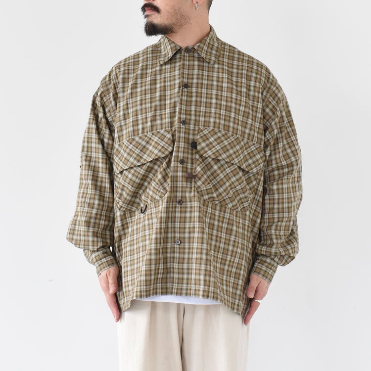 TECH SPORTS OPEN COLLAR SHIRT L/S GREN PLAID テックスポーツ