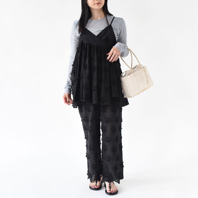 sheer cotton 3D embroidery easy pants シアーコットン3Dエンブロイダリーイージーパンツ
