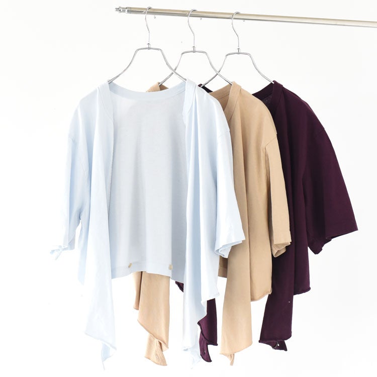 COTTON OPEN-END YARN GARMENT DYEING WRAPPED-FRONT C/D ラップフロントカーディガン