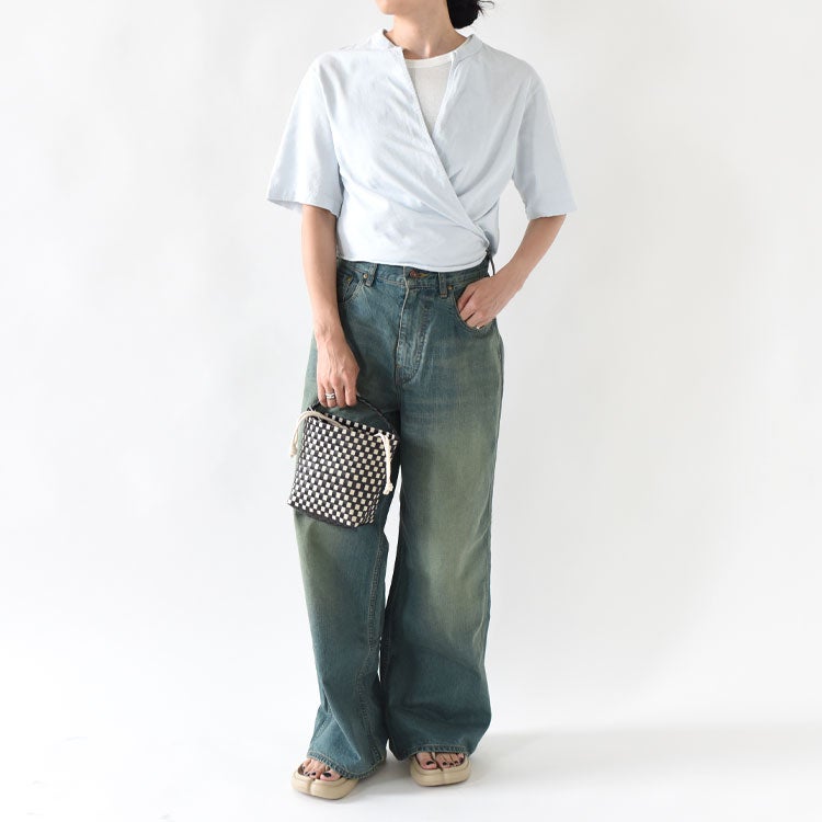 COTTON OPEN-END YARN GARMENT DYEING WRAPPED-FRONT C/D ラップフロントカーディガン