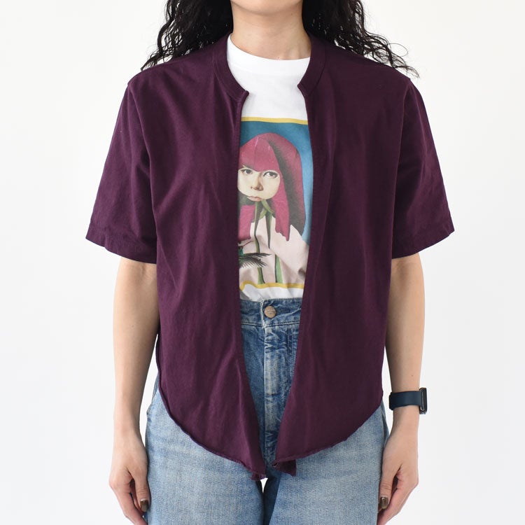 COTTON OPEN-END YARN GARMENT DYEING WRAPPED-FRONT C/D ラップフロントカーディガン