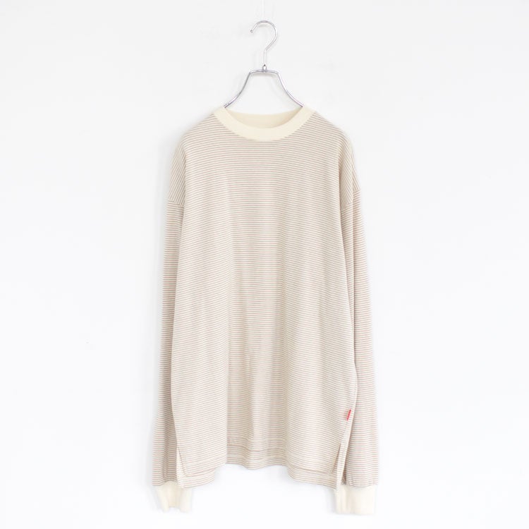 ナローボーダー　サイドスリット　クルーネック長袖Tシャツ