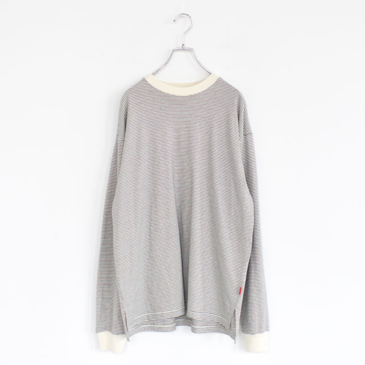 ナローボーダー　サイドスリット　クルーネック長袖Tシャツ