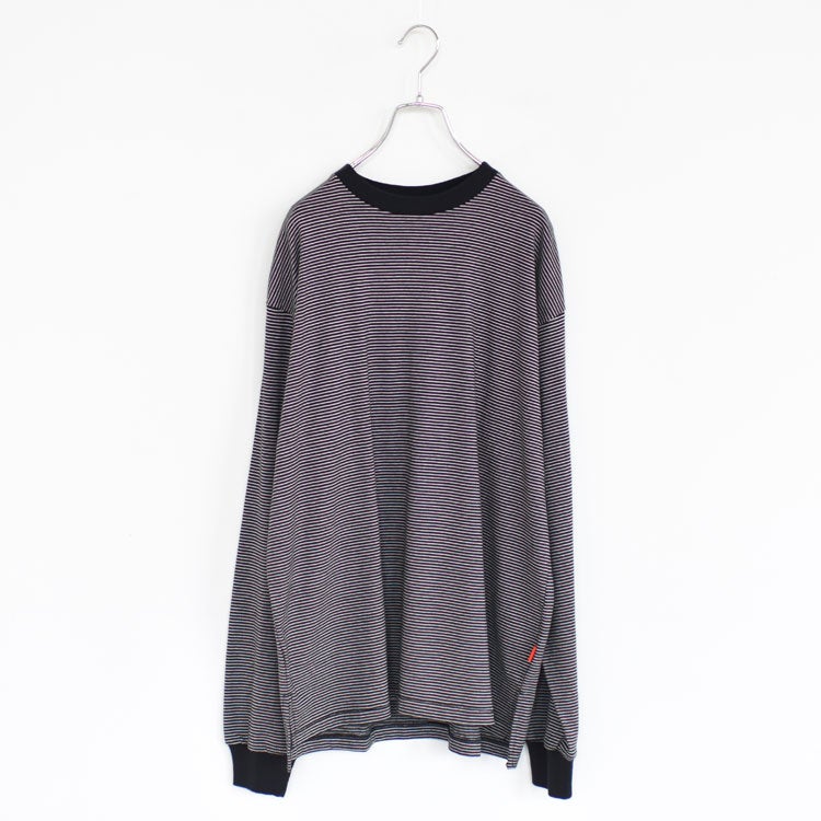 ナローボーダー　サイドスリット　クルーネック長袖Tシャツ