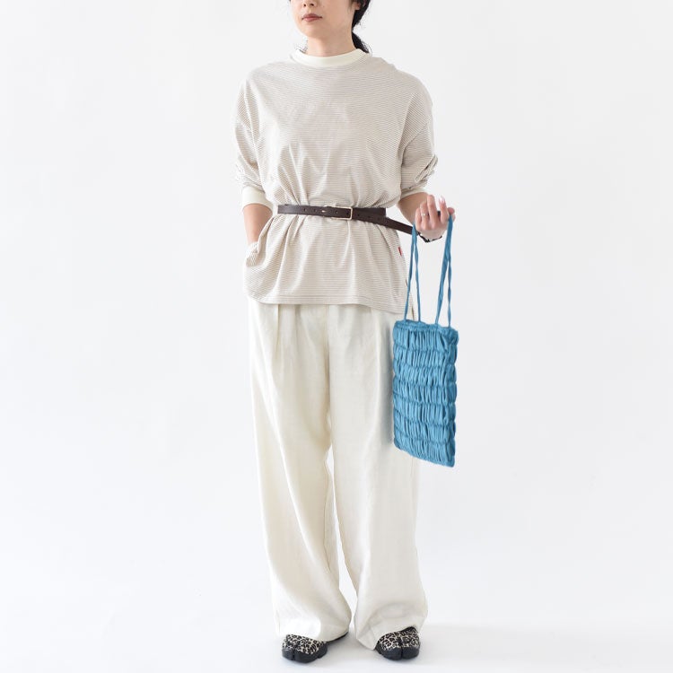 ナローボーダー　サイドスリット　クルーネック長袖Tシャツ