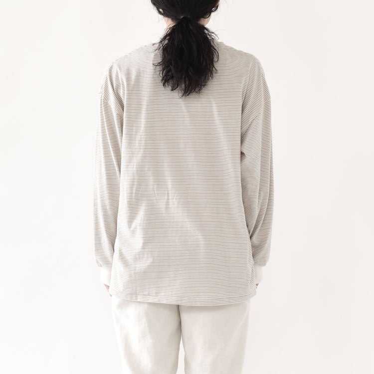 ナローボーダー　サイドスリット　クルーネック長袖Tシャツ