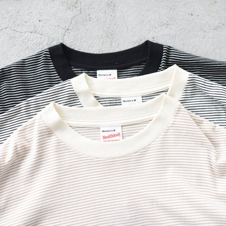 ナローボーダー　サイドスリット　クルーネック長袖Tシャツ