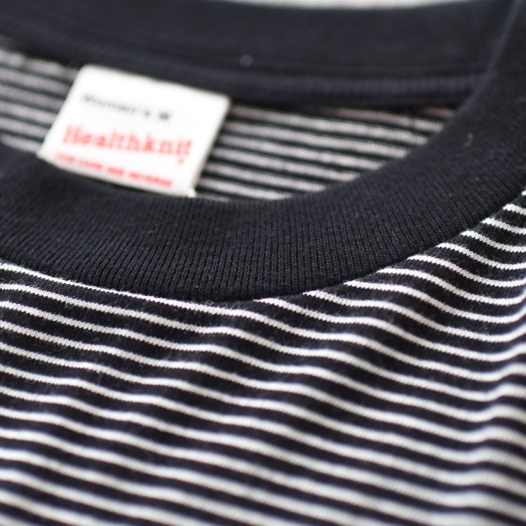 ナローボーダー　サイドスリット　クルーネック長袖Tシャツ