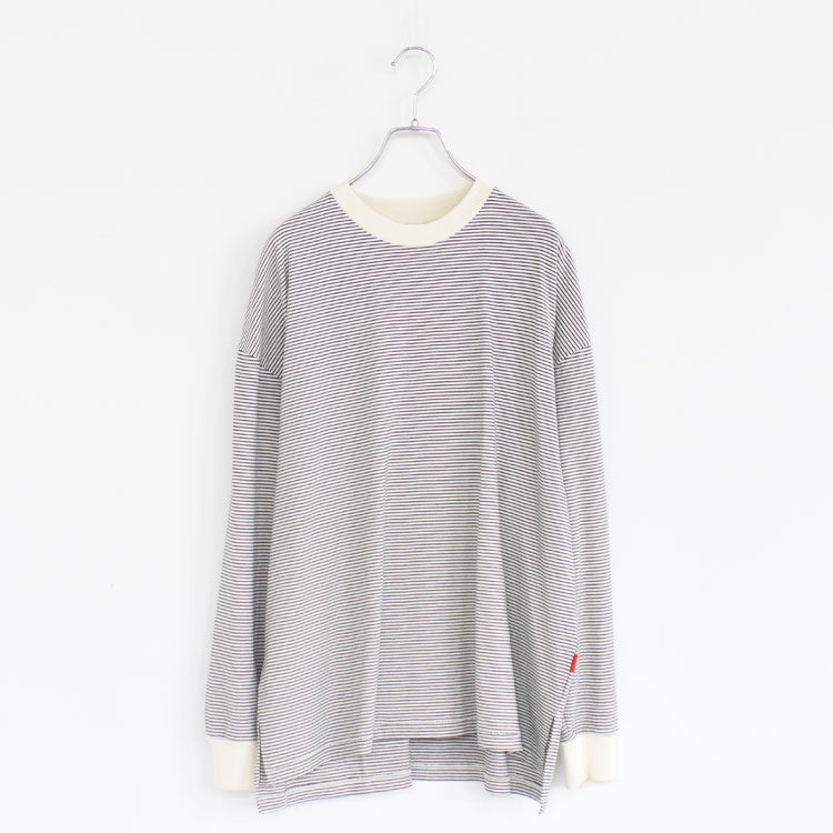 ナローボーダー　サイドスリット　クルーネック長袖Tシャツ