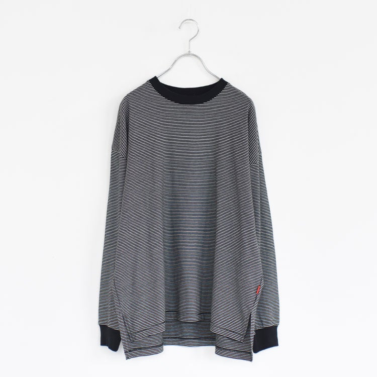 ナローボーダー　サイドスリット　クルーネック長袖Tシャツ