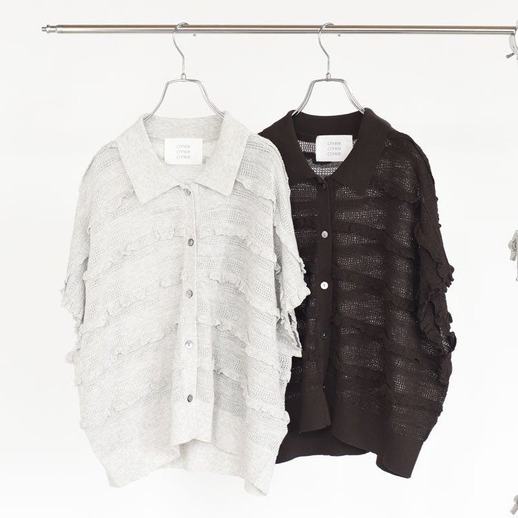 frill lace knit polo フリルレースニットポロ