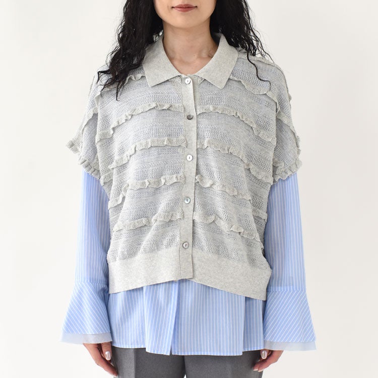 frill lace knit polo フリルレースニットポロ