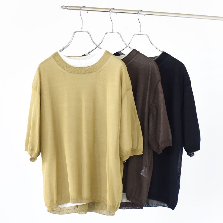 HIGH-TWISTED COTTON SHEER KNIT LAYERED P/O ハイツイストコットン シアーニット レイヤードプルオーバー