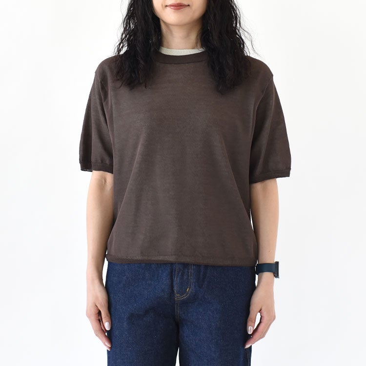 HIGH-TWISTED COTTON SHEER KNIT LAYERED P/O ハイツイストコットン シアーニット レイヤードプルオーバー
