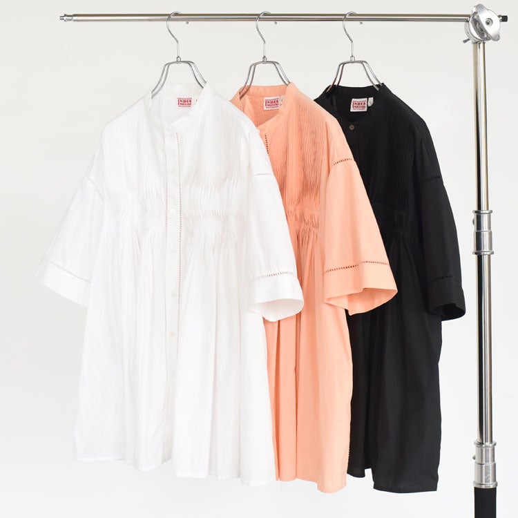 Baran コットンポプリン ピンタックシャツ