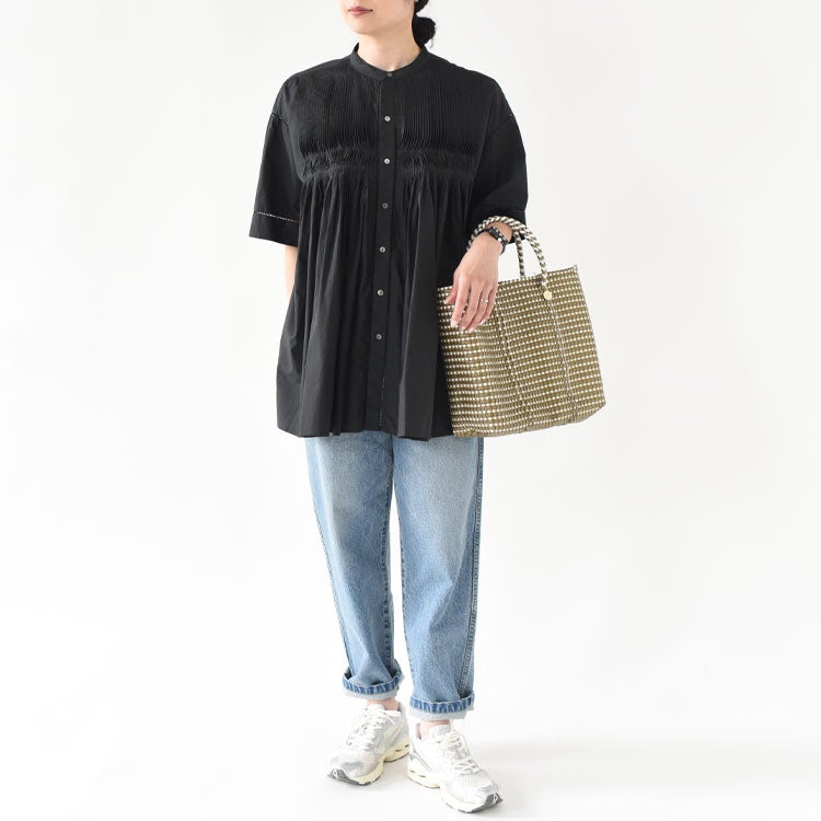 Baran コットンポプリン ピンタックシャツ