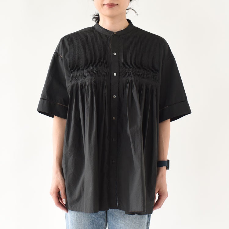 Baran コットンポプリン ピンタックシャツ