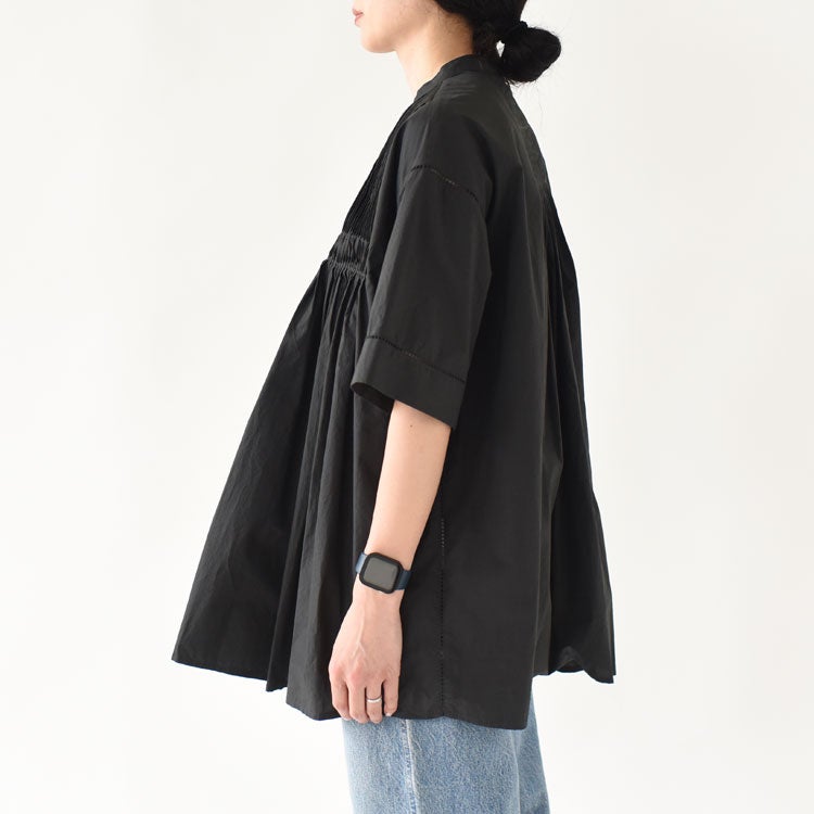 Baran コットンポプリン ピンタックシャツ